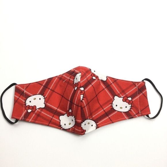2/$15 - Hello Kitty Mask, Red Plaid Hello Kitty Face Mask, Filti Filter - Picture 3 of 15